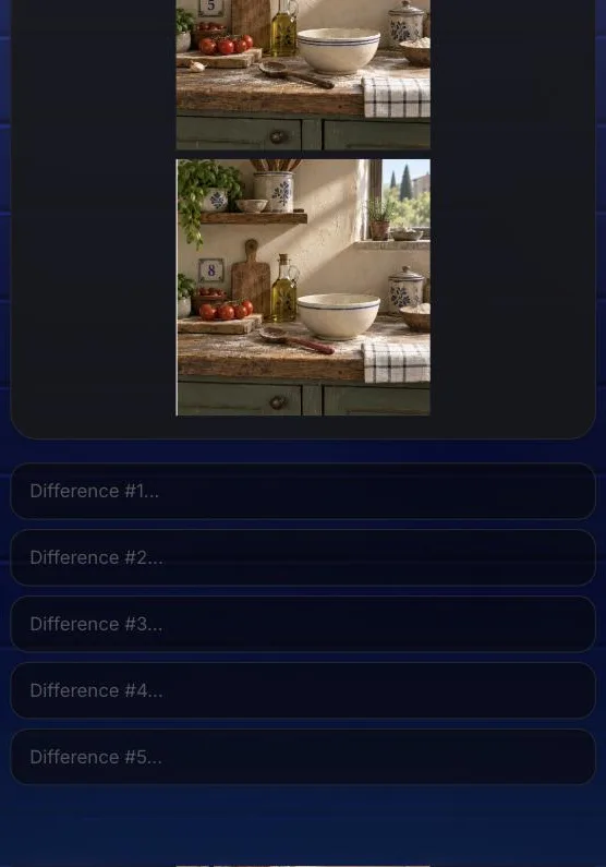 Phone screen with all five spotted differences typed in